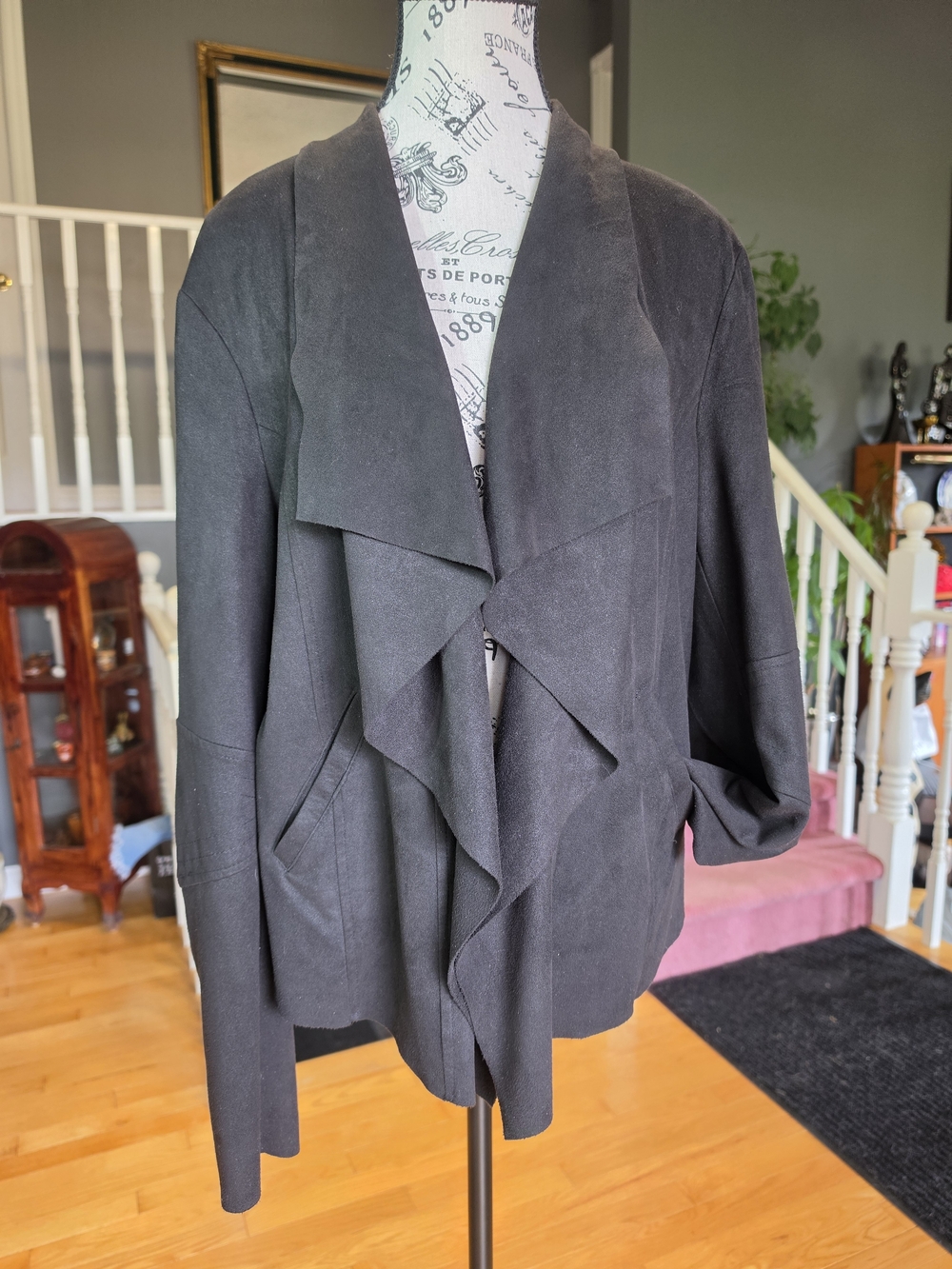 le Chateau Black Draped Waterfall Open-Front Jacket
